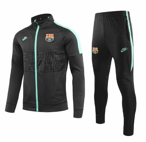 2019-20 Barcelona Black Green Training Kits Jacket and Pants